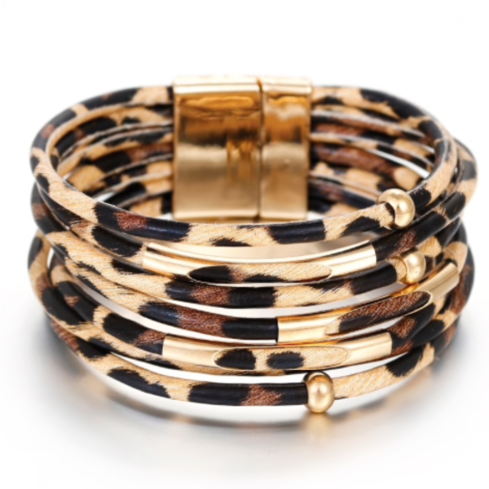 Leopard Print Wrap Bangle Magnet Bracelet - Picture 2 of 6